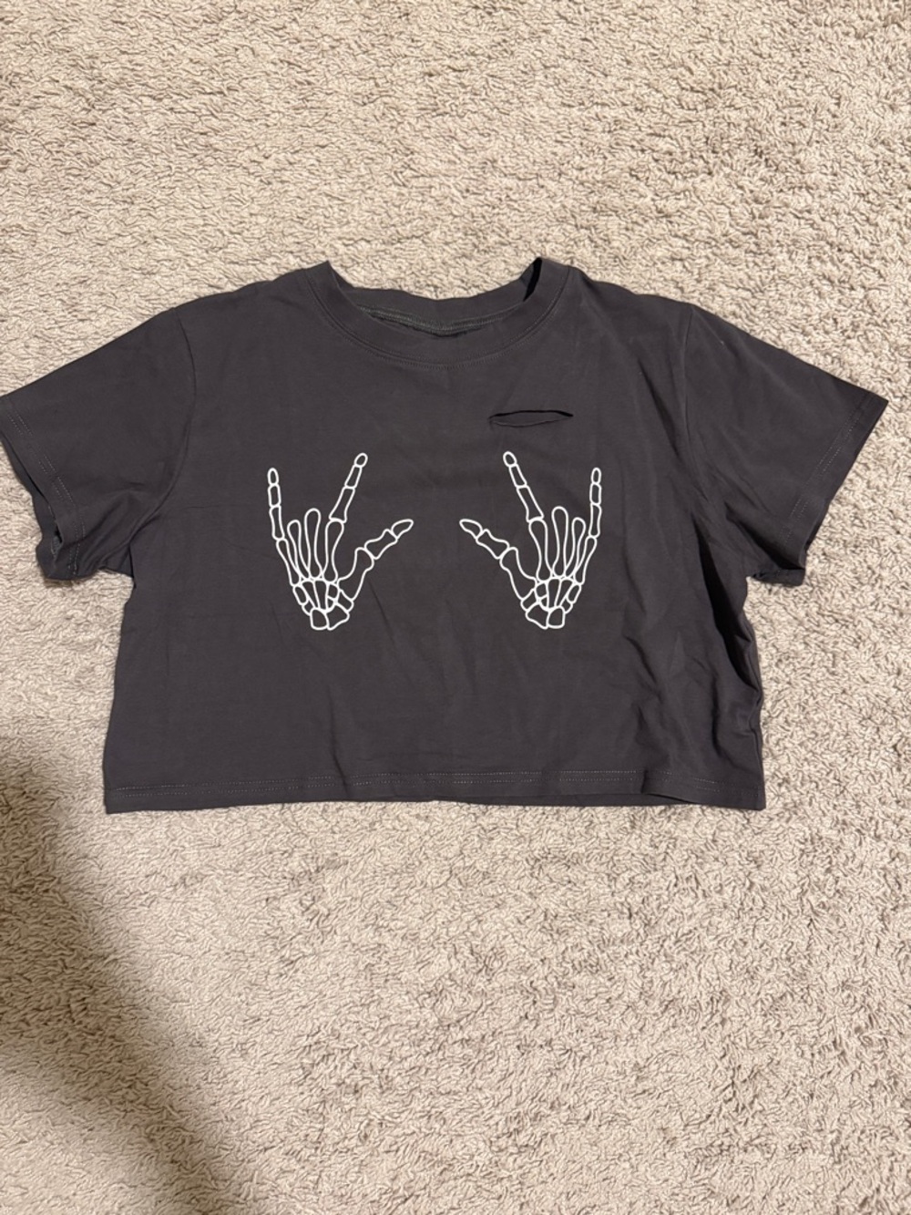 Black Crop Tee with White Skeleton Hand Graphic